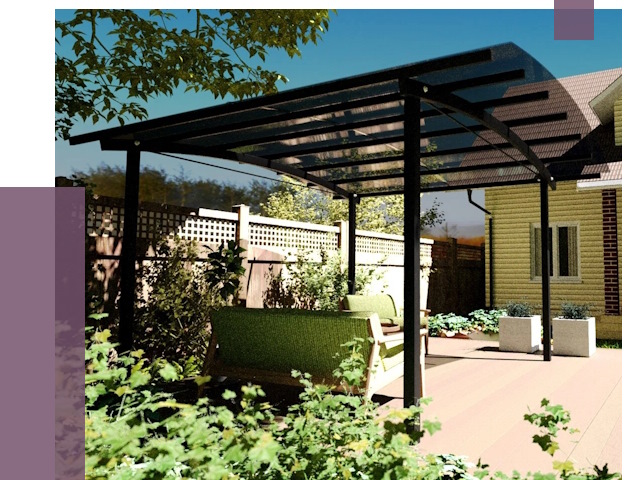 Навесы для террасы в Кыштыме от 13242 руб. под ключ | ПРОЛЁТ-Кшт